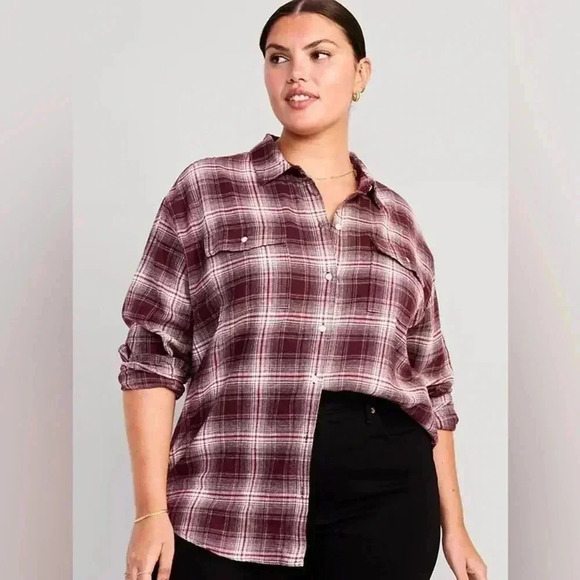 Old Navy NWT Loose Flannel Boyfriend Button Down - Picture 1 of 8